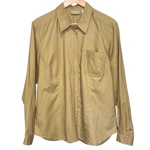 Liz Claiborne Button Up Shirt Womens 16‎ Tan Linen Cotton Classic Minimalist 90s
